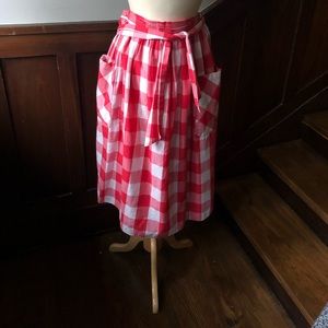 American Vintage Red and White Gingham Midi Skirt with Tie Waist